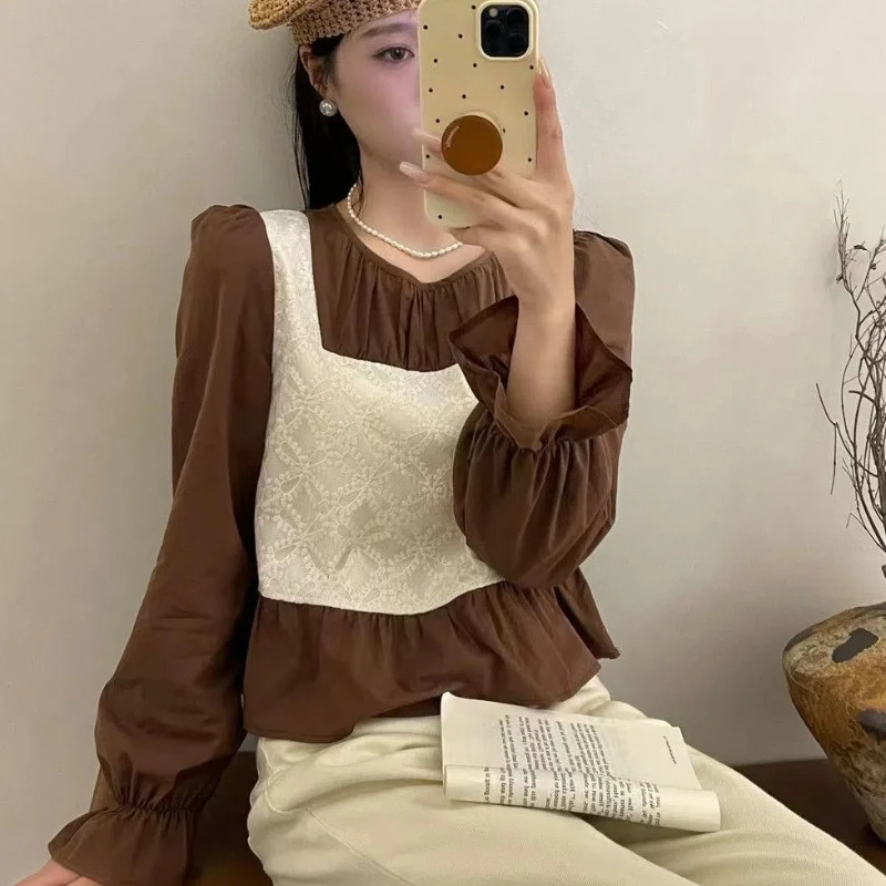 Ins Fake Two Korean Style Shirts Dopamine Sweet Spicy French Retro Niche Short Top Women's Clothing