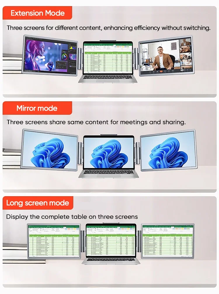 Laptop Screen Extender 14" IPS FHD 1080P Triple Portable Monitor for Laptops 13-17" Type-C Interface Windows/Mac view 5