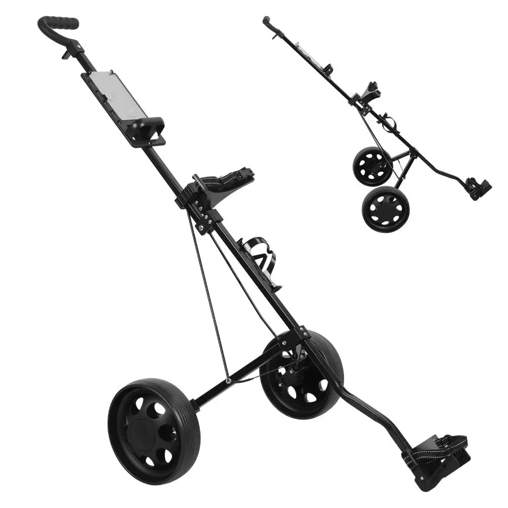 

Foldable Golf Push Cart 2 Wheel Trolley with Tee Holder Storage Scoreboard Ball Mount for Walking Outdoor