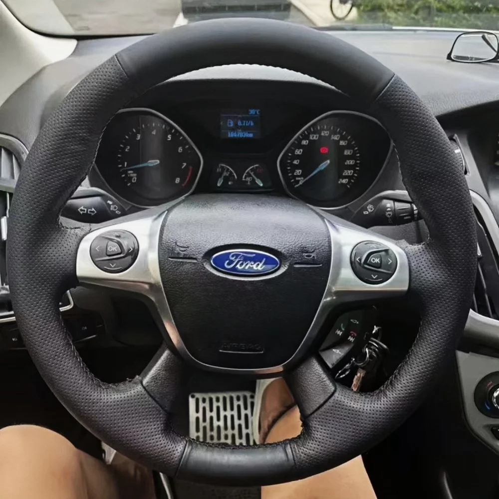 Image of Kundenspezifischer Auto-Lenkradbezug aus Mikrofaser-Leder für Ford Focus 3 2012, C-MAX 2011 KUGA Escape 2013–2016, Avant-Lenkradfolie