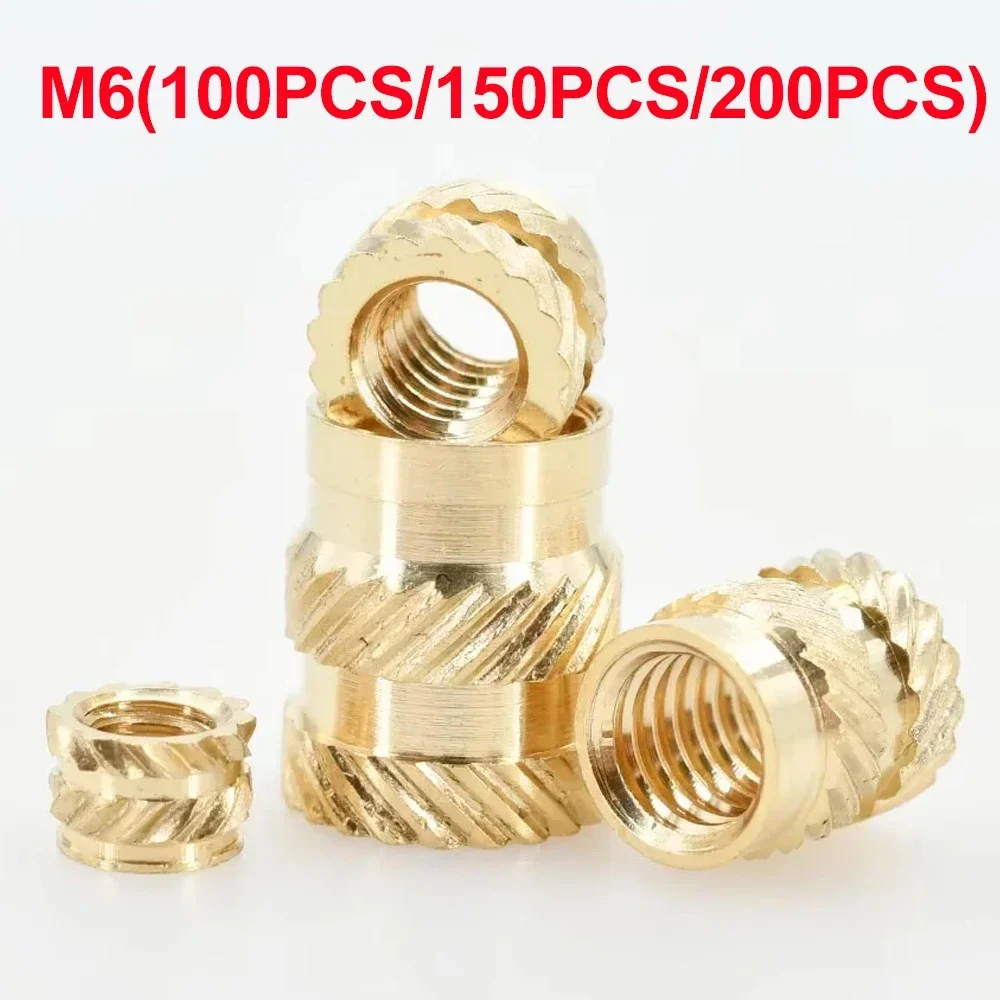 100-200pcsM6 Heat Inserts Brass Hot Melt Knurled Nut Threaded insert Molding Double Twill Injection Embedment Nut For 3D Printer