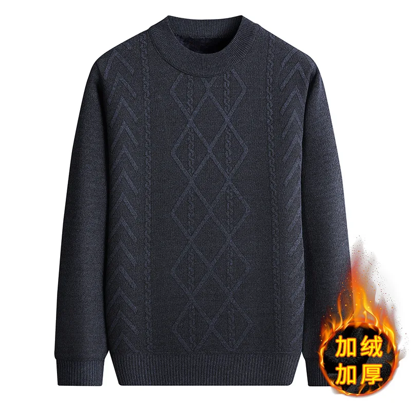 

Autumn and Winter New Men's Casual Men's Sweater Pullover Round Neck Men's plush and Thick Knitted Shirt Men's