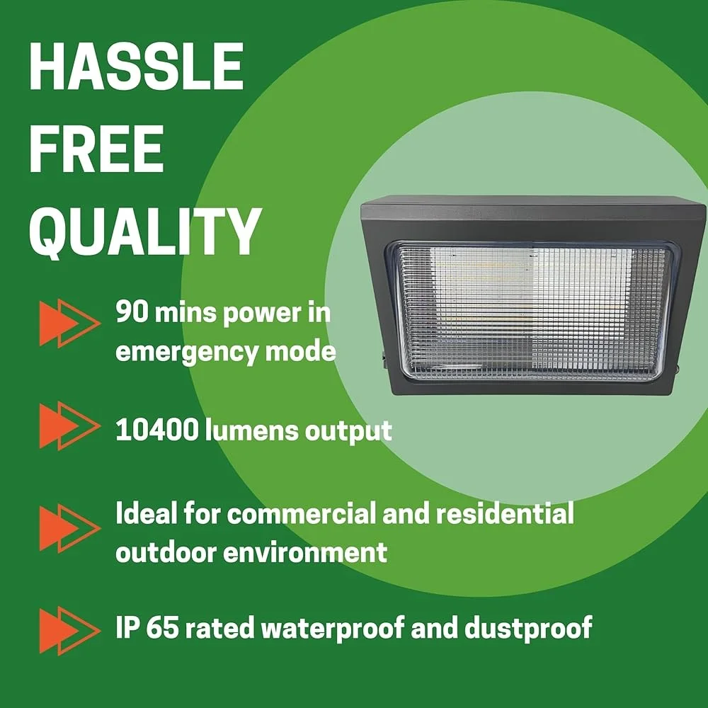 60 واط الجدار حزمة الضوء مع بطارية احتياطية للطوارئ 7800lm IP65 مقاوم للماء الغسق إلى الفجر الكهروضوئية الإضاءة الأمنية في الهواء الطلق