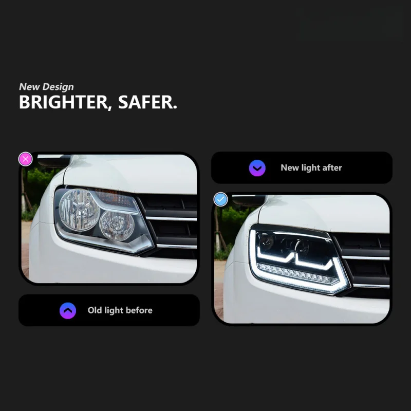 Suitable forSuitable for Volkswagen Amarok Headlight Assembly Modification LED Lens Daytime Running Flowing Turn Signal Light