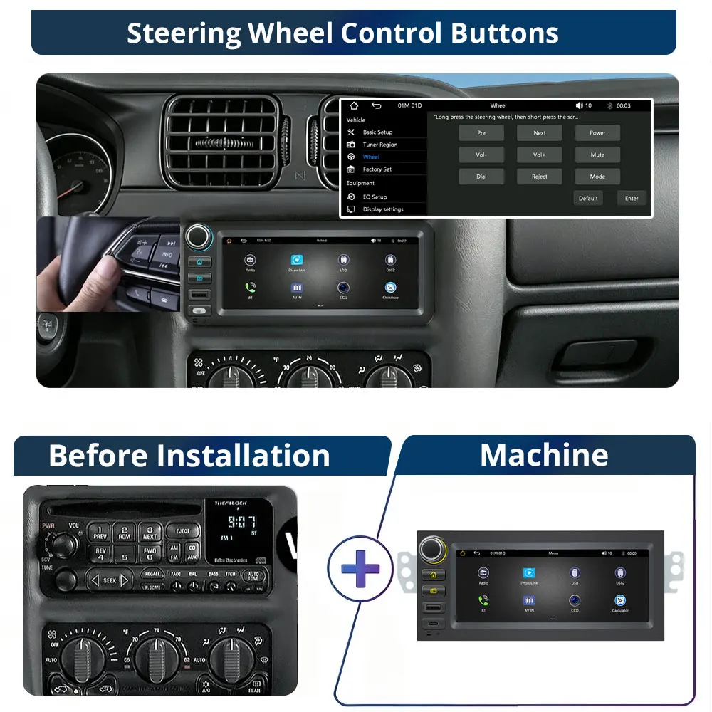 6.86'' 1Din Car Radio For Chevrolet GMC 1995-2002 Camaro Lumina1 Wireless CarPlay Android Auto Bluetooth FM AM RDS Radio Typ-C view 4