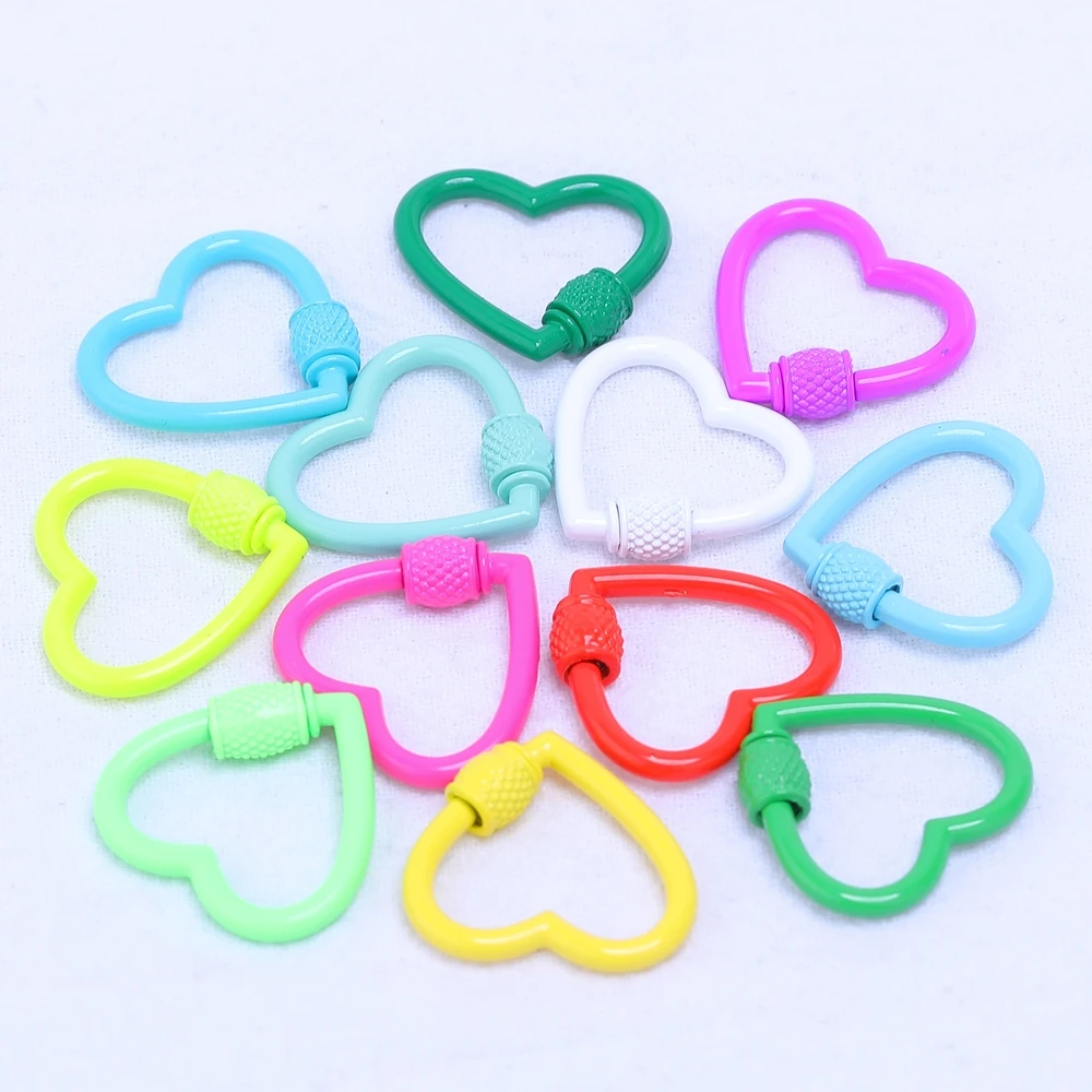 Juya 2Pcs/Lot Wholesale Handmade Resin Enamel Oval Star Love Heart Pendant Carabiner Screw Lock Clasps Accessories Supplies