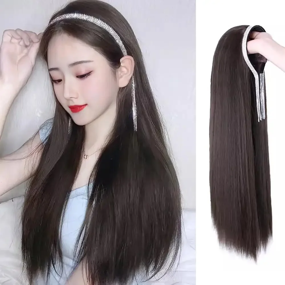 

Women's Long Hair Headband Synthetic Wig Integrated Long Curly Hair Detachable U-shaped Half Head Cover Wig