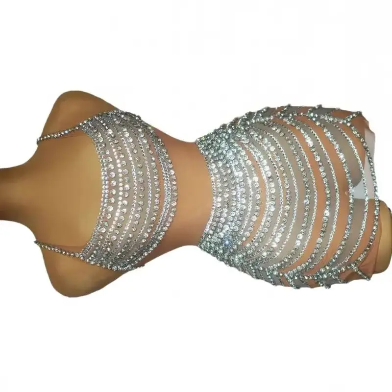 

Birthday Party & Stage Performance with Sexy Slim Skirt Nightclub Outfit Glamorous Diamond Suspender Dress