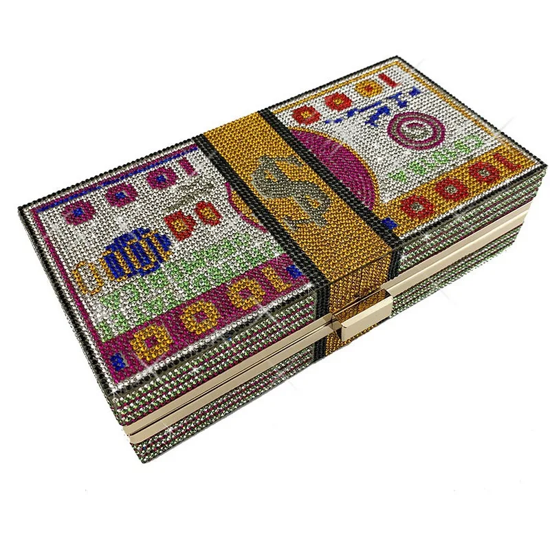 2026Colorful Rhinestone Pattern Hard Shell Evening Clutch Bag, Metal Frame Formal Purse, Party Banquet Handbag For Mid Age Women