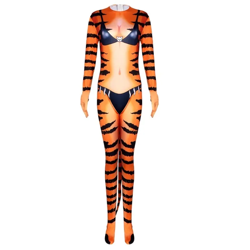 Animal Printed Tiger Zentai Bodysuit Cosplay Costume Halloween Furry Orc Full-Body Outfits for Stage Performances Themed Events