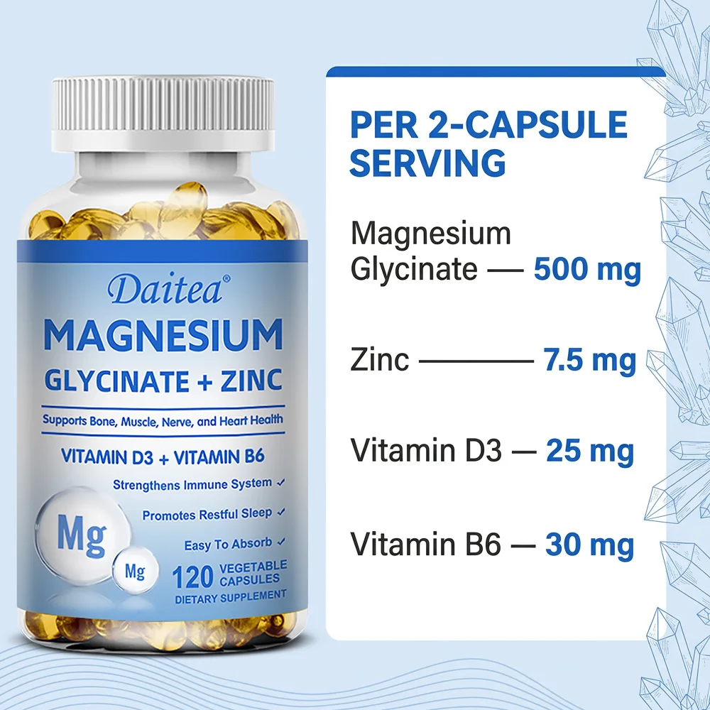 Magnesium Glycinate + Zinc - Improves Sleep Quality, Promotes Cardiovascular Bone and Heart Health, Promote Intestinal Digestion