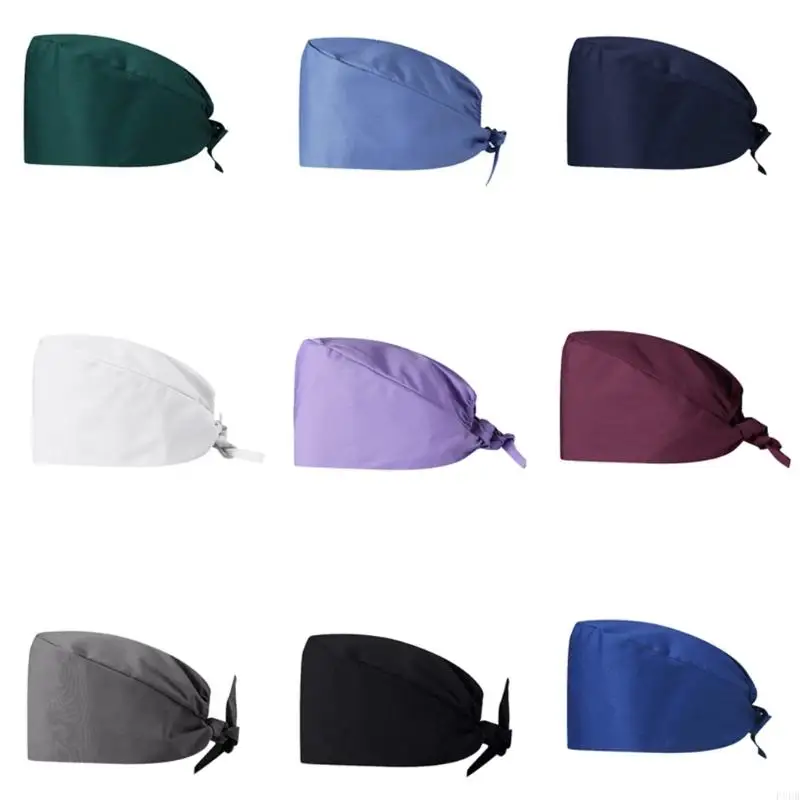 

P8DB Unisex Polyester Female Nurse Hat for Operating Room Plain Color Adjustable Hat