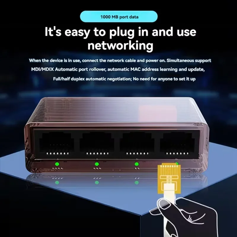 1Gbps 5Ports Network Switch Internet Splitter RJ45 LAN Hub Stable Ethernet Adapter for Router PC TV Simultaneously Networking