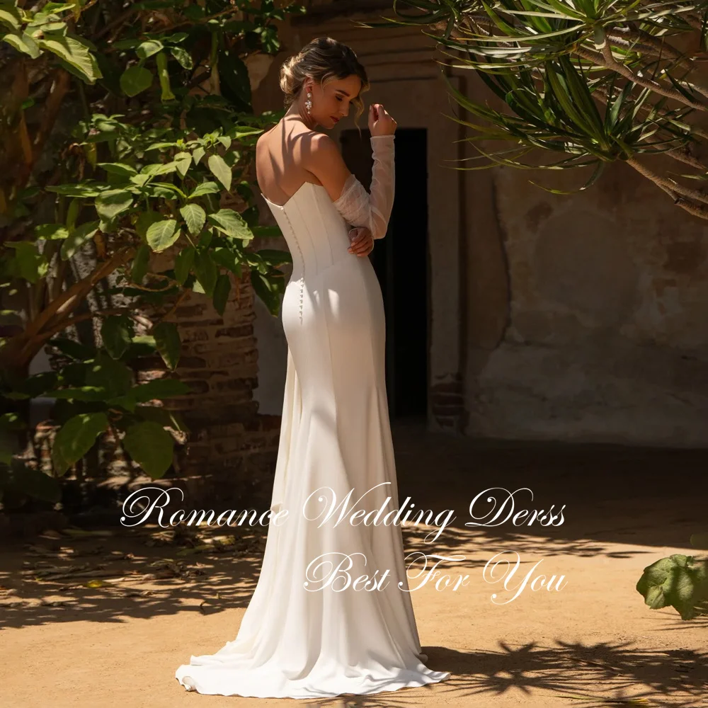 Elegant Pleat Sleeveless Strapless Mermaid Wedding Dress Women 2026 Buttons Backless Bridal Gown Vestidos De Novia Customized