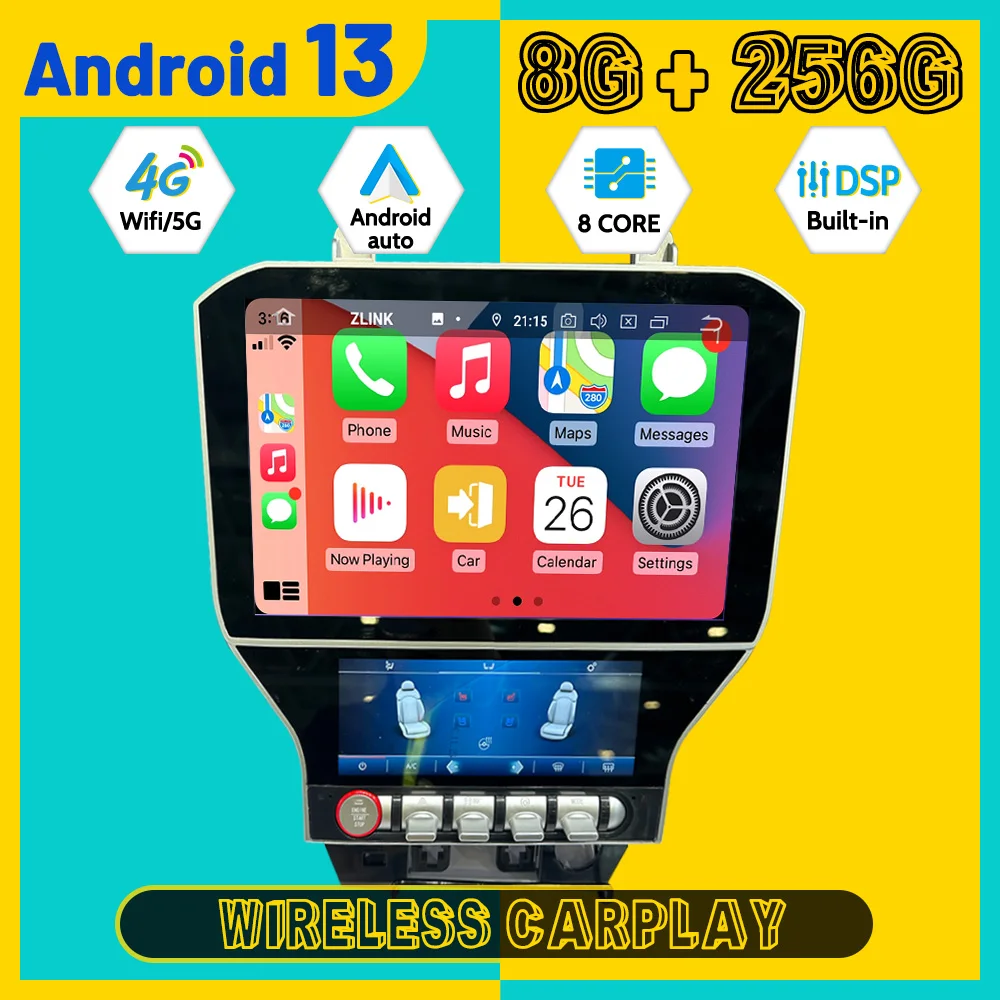 

11,5 ''+6,86'' навигация 8-ядерный Carplay для Ford Mustang 2015-2020 мультимедийный плеер Android13 Auto GPS Navi беспроводная головка