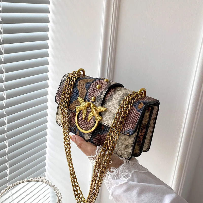 

Color Block Snake Print Chain Underarm Bag, Women's Trendy Shoulder Purse, Day to Night Crossbody, Casual Sling Bag, Leather Bag