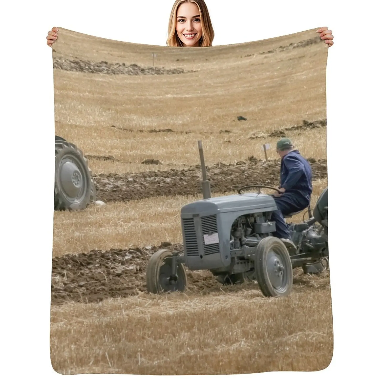 

Two grey Ferguson tractors ploughing. Throw Blanket blankets and throws Custom Bed Fashionable Soft Beds Blankets