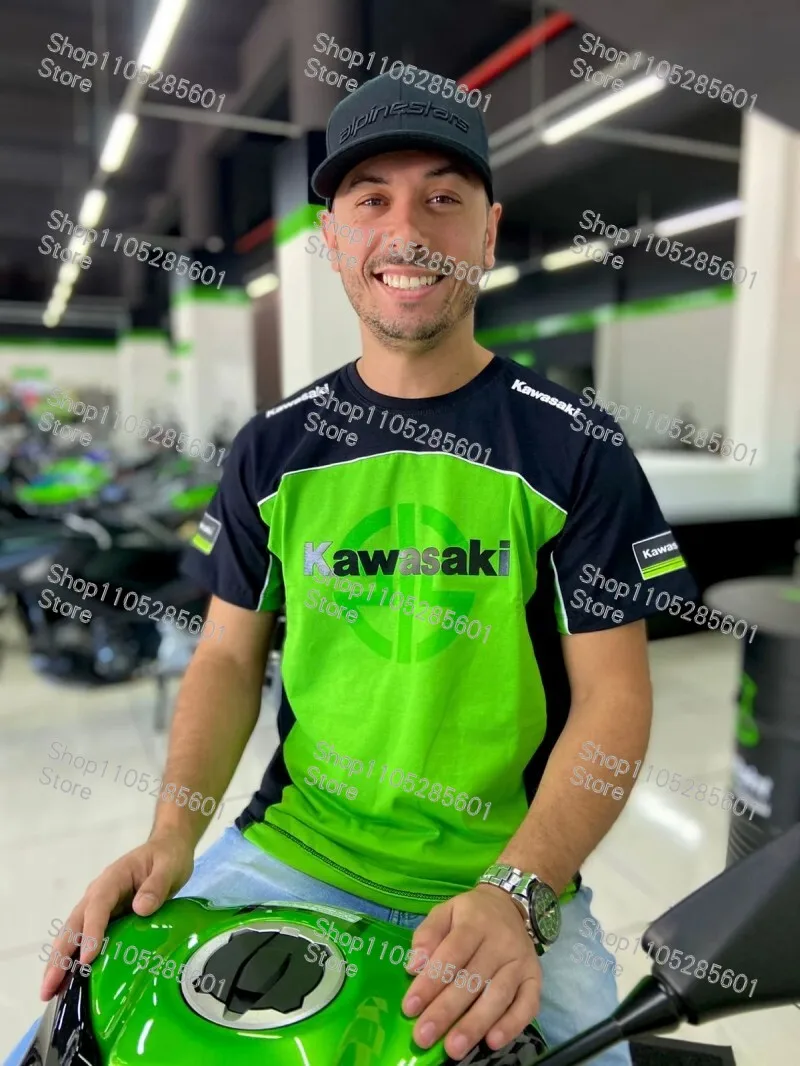 Kawasaki Themed Casual Short-Sleeve T-Shirt Trendy Print Top for Motorcycle Enthusiasts Daily & Riding Use