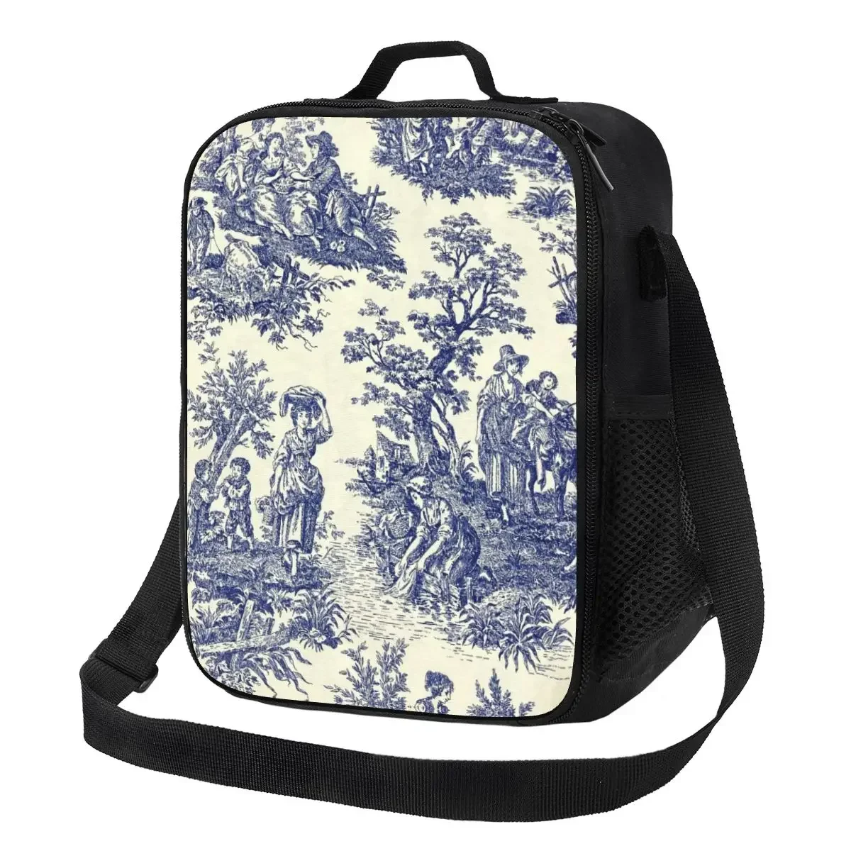 

Toile De Jouy Blue Resuable Lunch Box French Navy Blue Motif Cooler Thermal Food Insulated Lunch Bag School Children Student