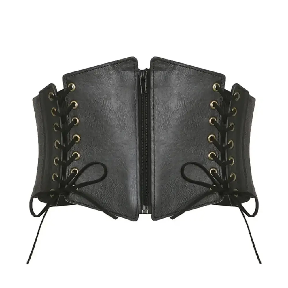 Slimming PU Leather Zipper Cummerbunds Dress Girdle Strap Female Waistband High Waist Wide Waist Belt Clothing Accessories