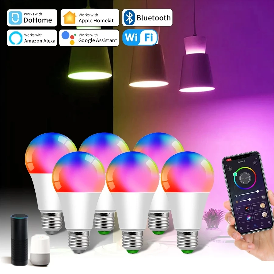 MARPOU Tuya Wifi E27 RGB Smart Bulb Alexa Led Lamp AC90-220V 1/3/4/5/6/10 PCS Smart Light Bulbs For Google Assisatnt Smart Life