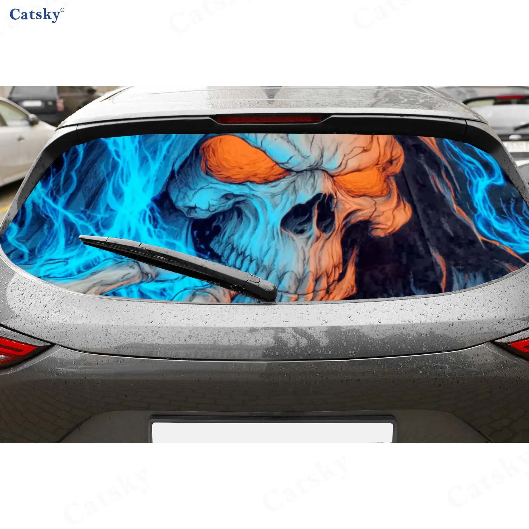 

Flaming Beauty Skeleton Colorful Car Rear Window Sticker, Waterproof Self-adhesive Window Film, Vehicle Decoration, Graffiti Fil