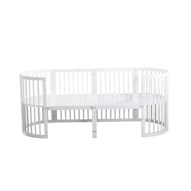 Baby Cot Bed Crib Wood Enough Space Circular Mobile Multi-function