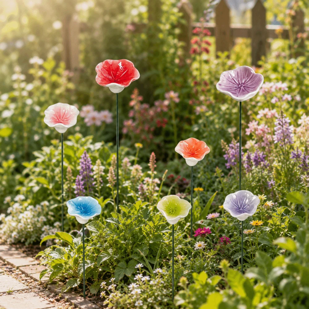 3pcs Flower Shape Bee Watering Station Garden Decoration Ceramic Bee Butterfly Water Dispenser DIY Multi-function