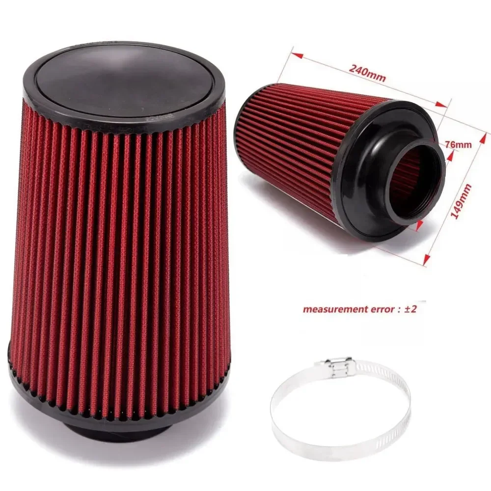 K N 240mm 160mm 76MM 3 Inch Air Filter High Flow Intake Filter Sport Power Mesh Cone Cold Air Induction Kit Universal Car Part