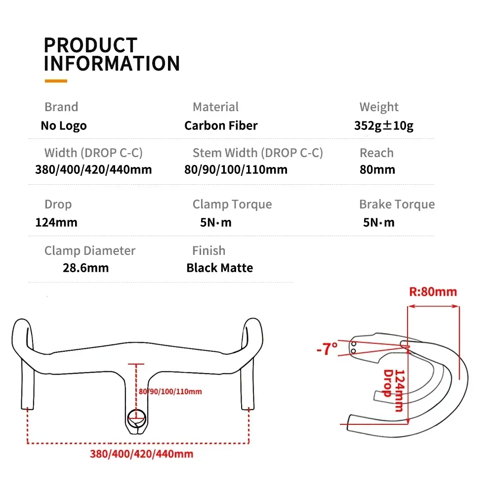 Matte Black Carbon Fiber Road Bike Handlebar, Internal Cable For SLR Gen 7 Frame, Racing Bike -7° Stem Included - Image 3