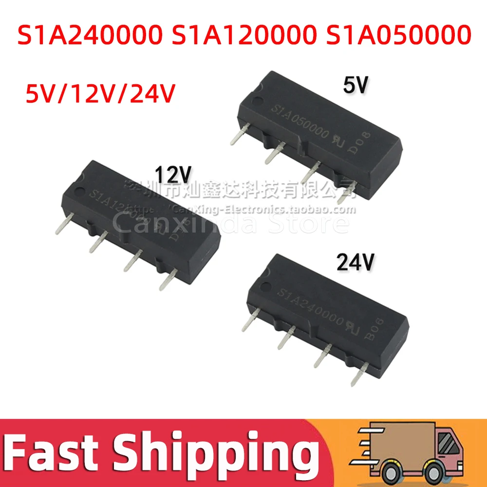 

2pcs S1A240000 S1A120000 S1A050000 SIP4 Dry Reed Relay 5V 12V 24V 1A Normally Open Signle Pole Signle Throw SPST