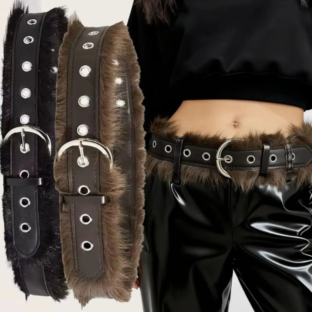 

Повседневный универсальный ремень из искусственного меха в стиле панк, регулируемый ремень в стиле ретро, пояс из искусственной кожи для женщин