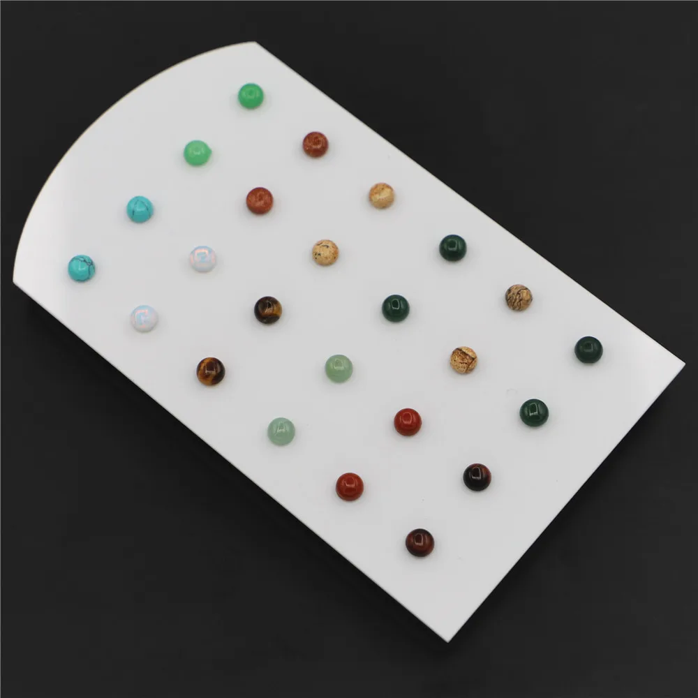 

Trendy Geometric 6mm Round Mixed Color Natural Stone Stud Earrings New Design For Women Fashion Cute Small Wholesale 12Pair