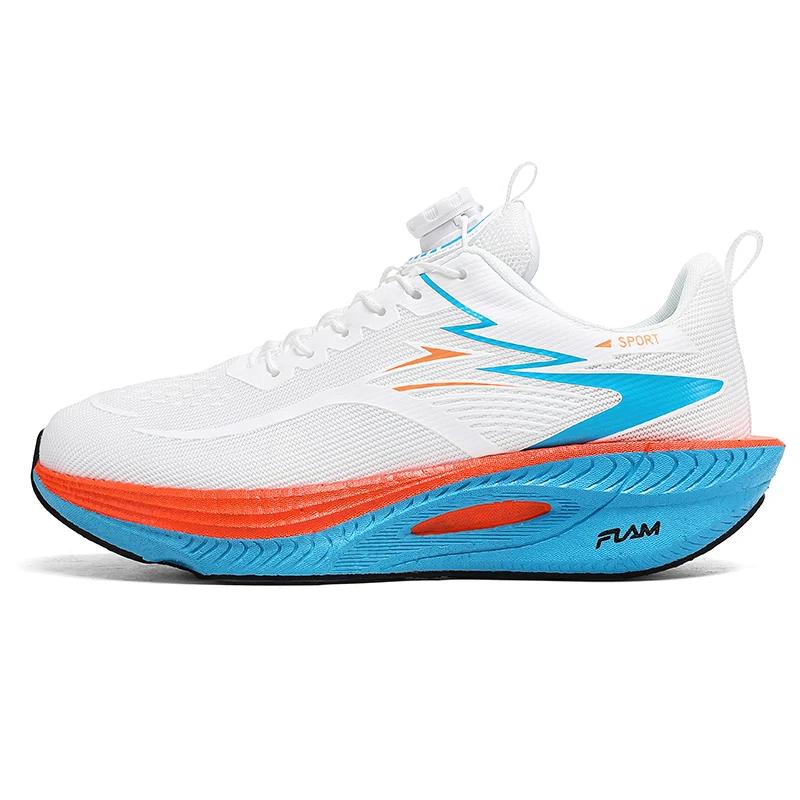 

Unisex White Blue Orange Running Shoes - Lightweight Breathable Knit Athletic Sneakers, QuickLace Cushioned Performance Trainers