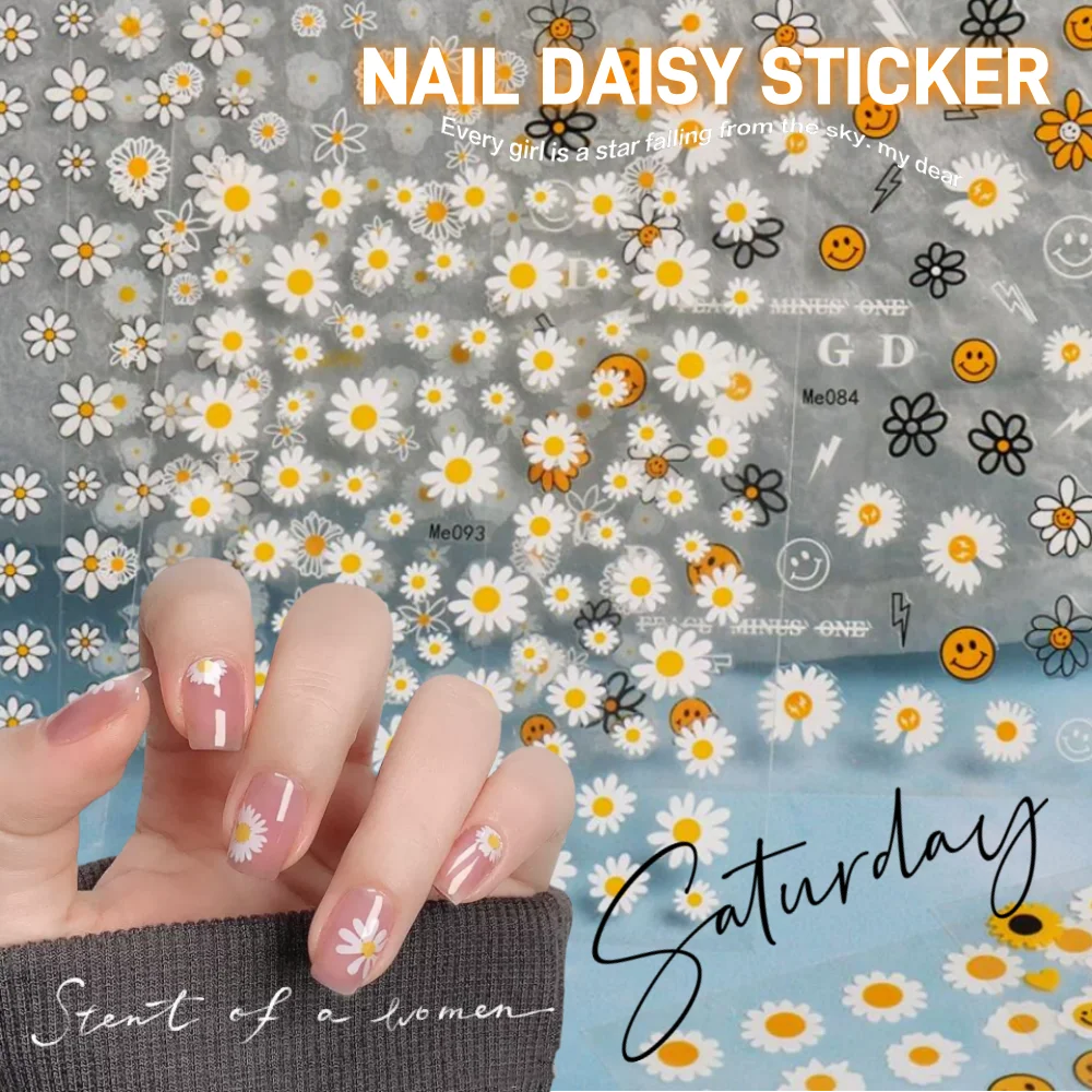 1 stks Daisy Bloemen Nail Stickers Witte Bloemen Bloemblaadjes 3D Nail Art Decals Zelfklevende Sliders Nail Stickers Decoratie DIY Manicure