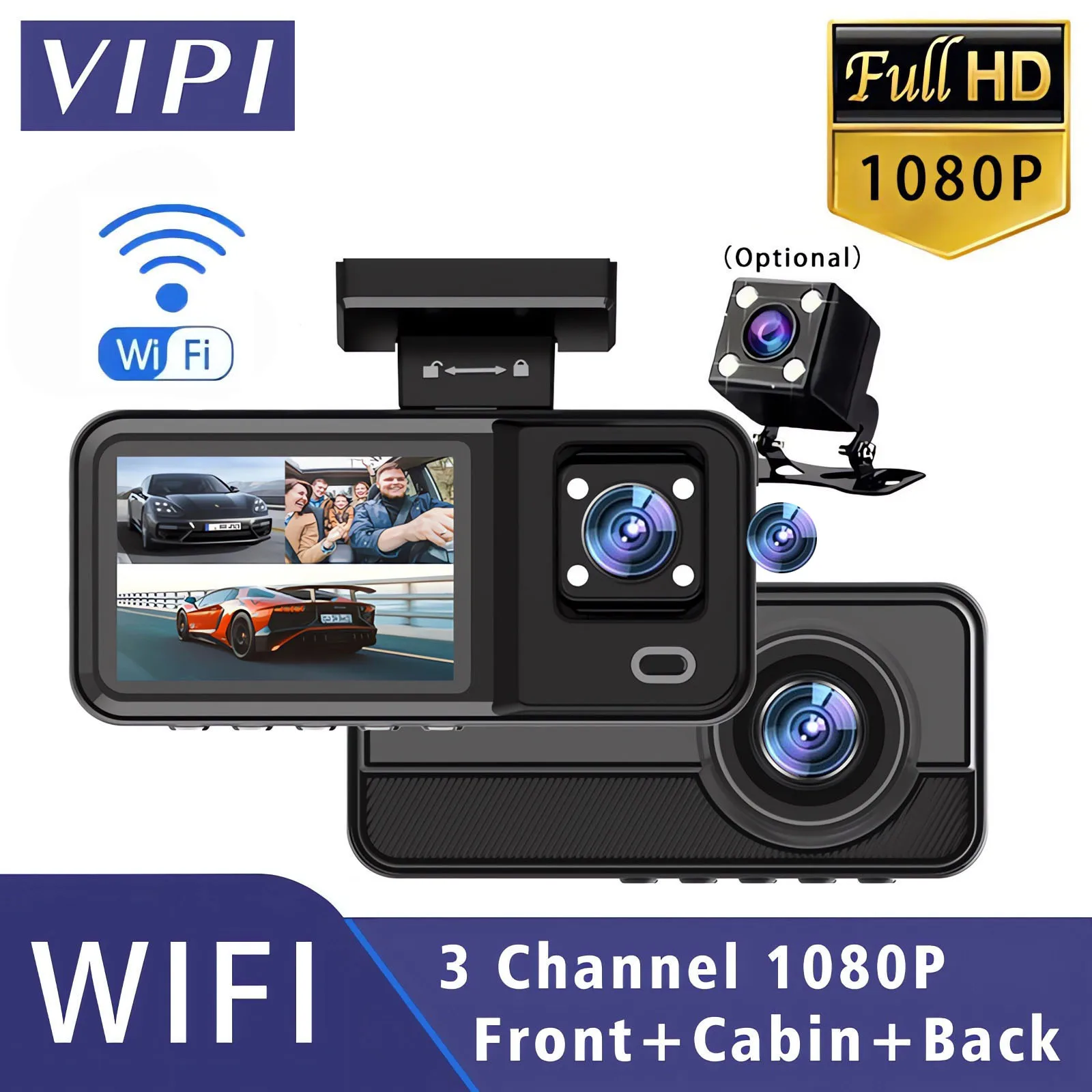 Wifi 3 Camera Car Dvr HD1080P Mini Dash Cam Interior Vehicle Three Way Channel DVRs Recorder Video Registrator Dashcam Camera