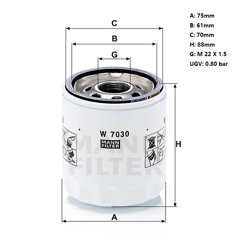 MANNFILTER W7030 Oil Filter Fits WULING GEELY Emgrand JEEP MG FIAT DODGE JCUV ALFA ROMEO Giulia 4892339AA 12673966 68197769AA