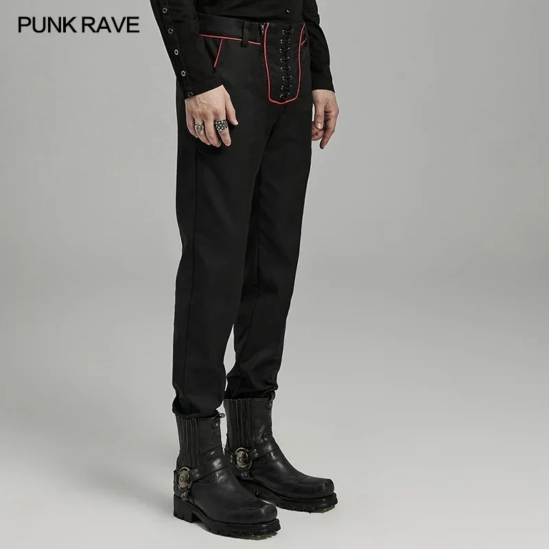 PUNK RAVE Men's Punk Military Contrasting Color Splicing Pants Eyelet Drawstring Decoration Trousers Streetwear Men Clothing