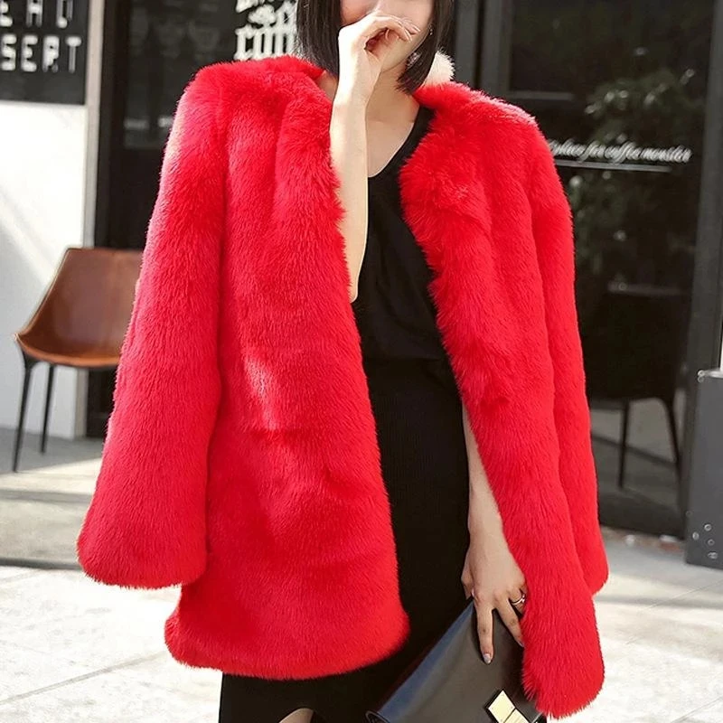 Fur Coat Women Pink Green Black 6 Color S-4XL Plus Size Faux Rabbit Fur Jacket Autumn Winter Fashion Loose Warmth Clothing