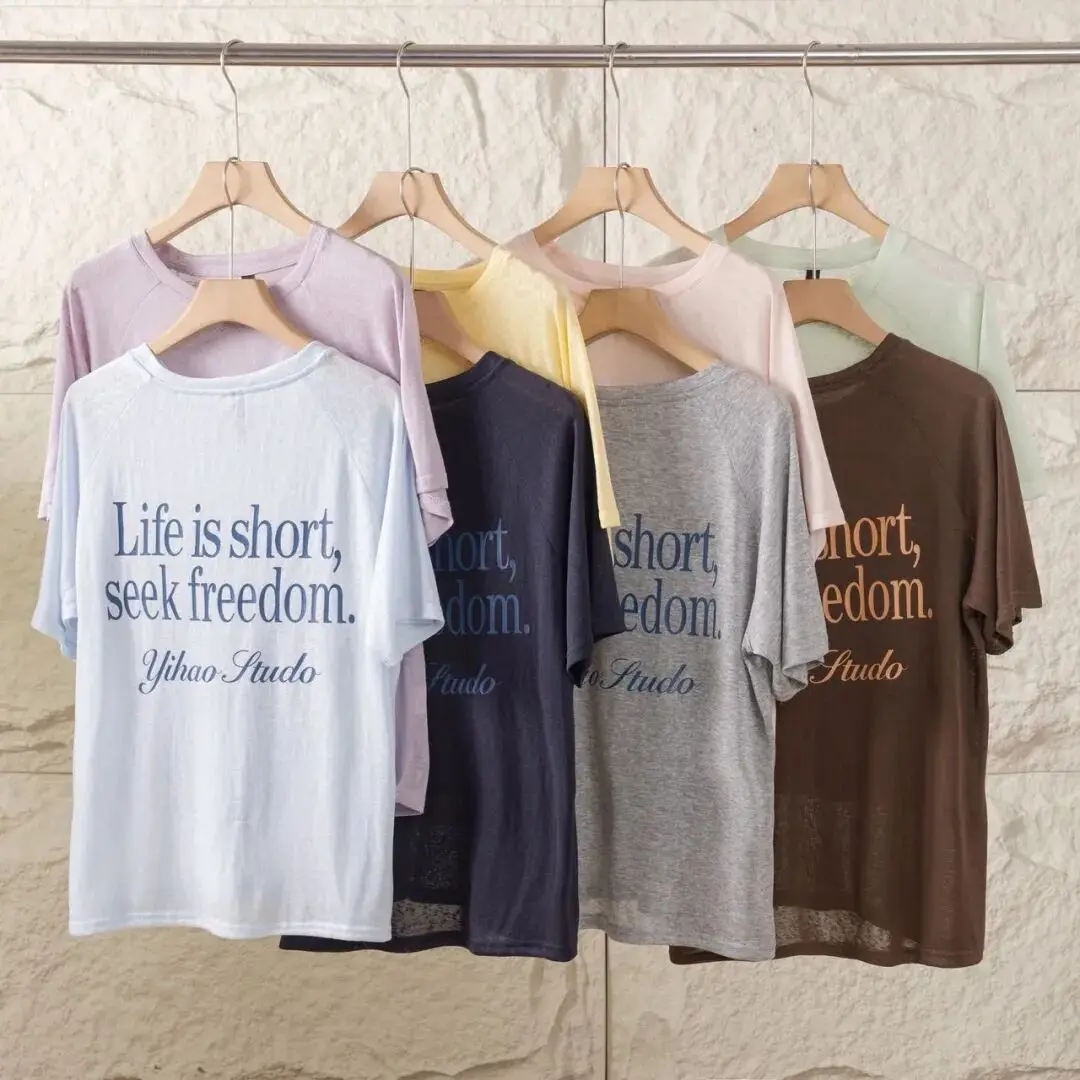 Comfortable Breathable Letter T-Shirt Women's round Neck Short Sleeve Loose Fit Slimming Casual Top Polyester Fiber