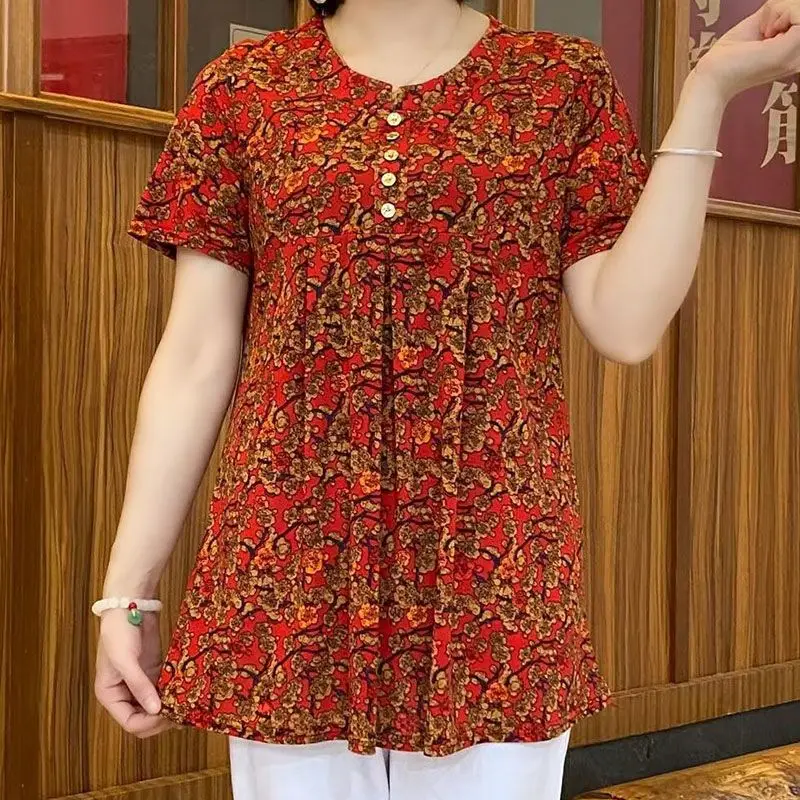 

Летняя футболка большого размера с цветочным принтом ort Sve, свободный повседневный женский топ средней длины из ледяного шелка, модный топ Mom irt