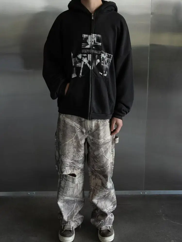 ER/D Los Angeles Exclusive Patch Printed Zip Hooded Sweater