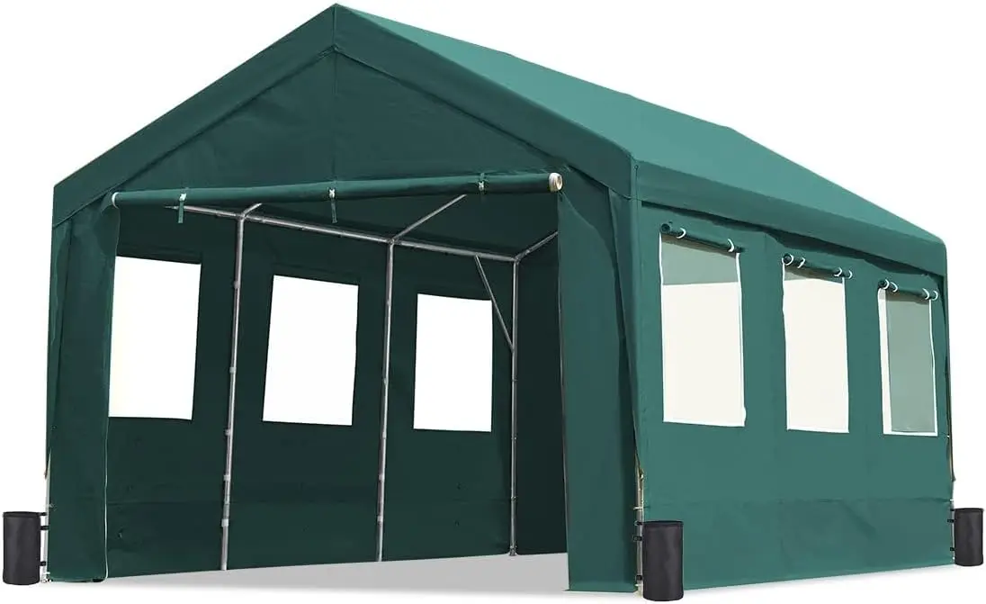 Advance Outdoor 12X20 Ft Heavy Duty Adjustable Carport With 6 Roll-Up Ventilated Windows & Removable Sidewalls Car Canopy