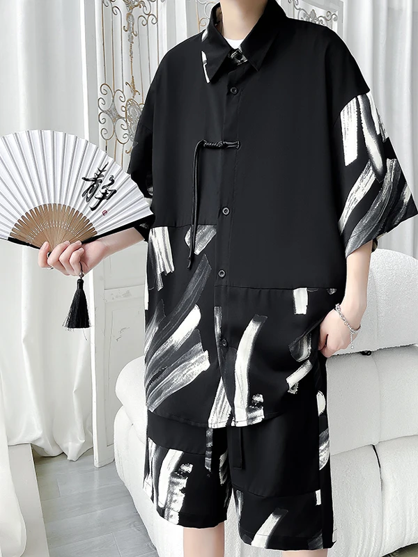 

Ice Silk Casual irt And Pants Set for Men Summer New Chinese Sle National Trend plus Size Faionable Teenager Outfit