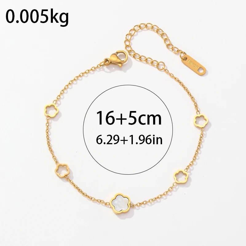 New Trendy Stainless Steel White Shell Flower Charm Bracelets for Women Girl 4 Leaf Chain Link Bracelet Party Wrist Jewelry Gift