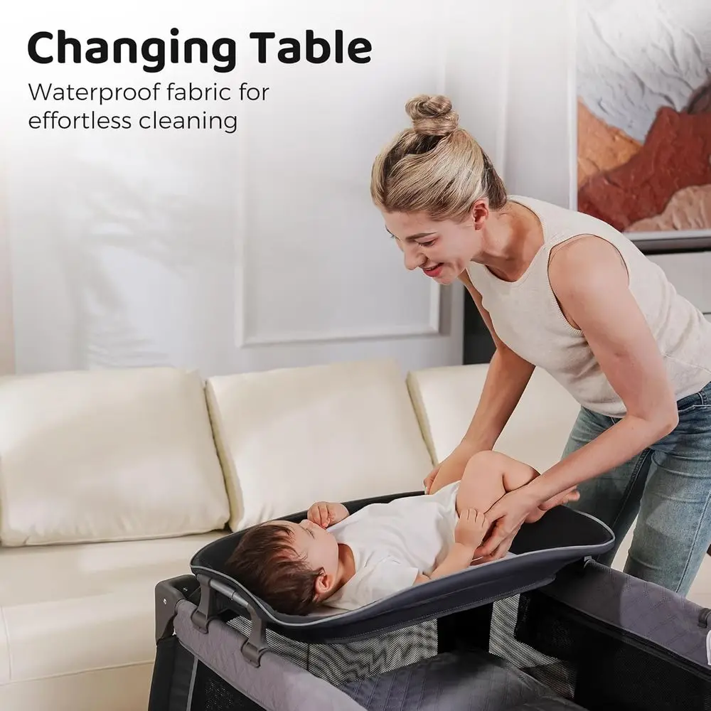 روضة أطفال محمولة مع مظلة ومحطة تغيير #5