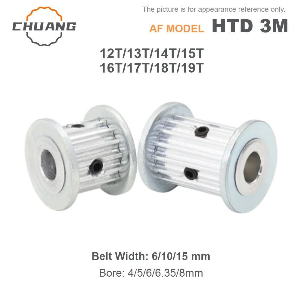 

HTD 3M 12T/13T/14T/15T/16T/17T/18T/19Teeth Timing Pulley Bore 4/5/6/6.35/8mm Synchronous Wheel AF Type Belt Width 6/10/15mm