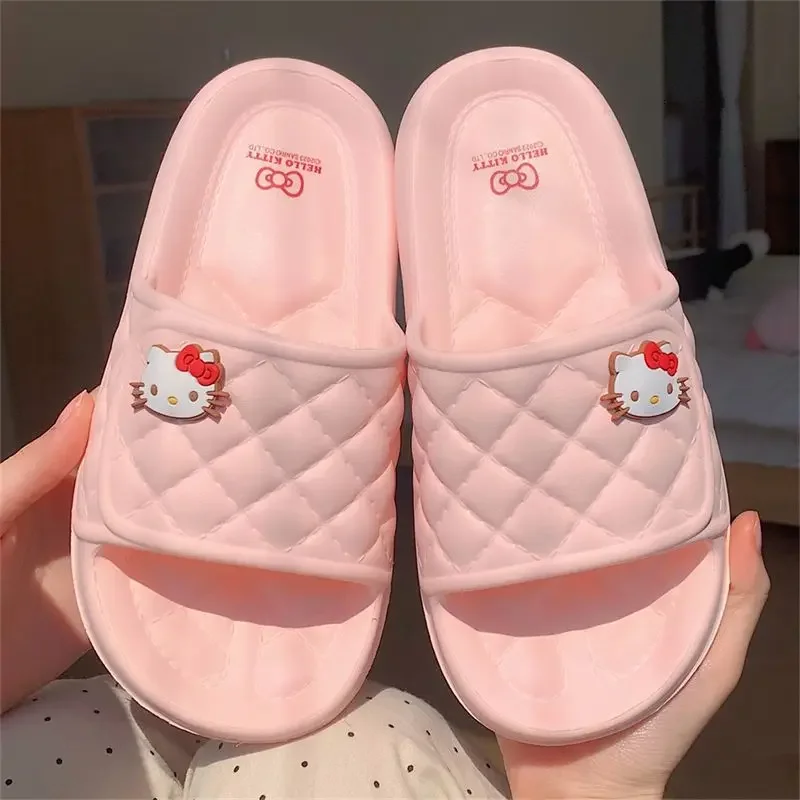 

Sanrio Kawaii Hello Kitty Slipper Cinnamoroll Kuromi Girls Cartoon Summer Sandals Anti-skid Thick Bottom Indoor Home Slippers