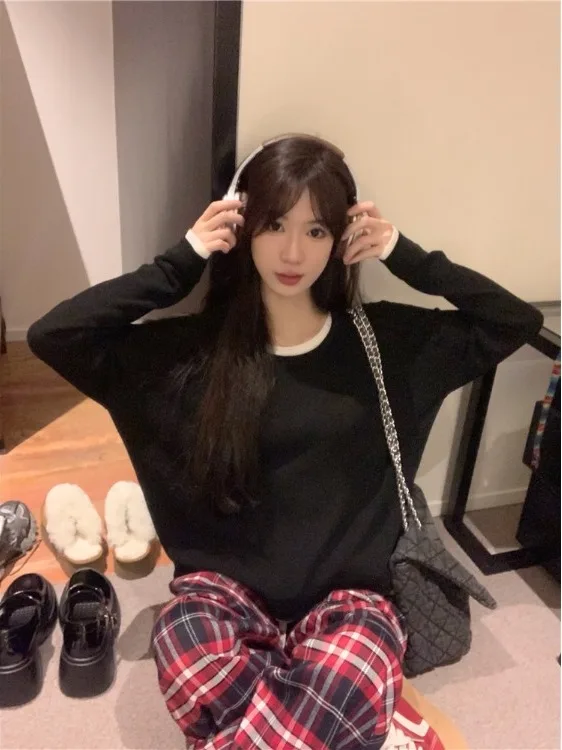 

Свободный длинный вязаный свитер Sve, женский осенне-зимний винтажный круглый универсальный удобный топ, модный рукав для поездок на работу