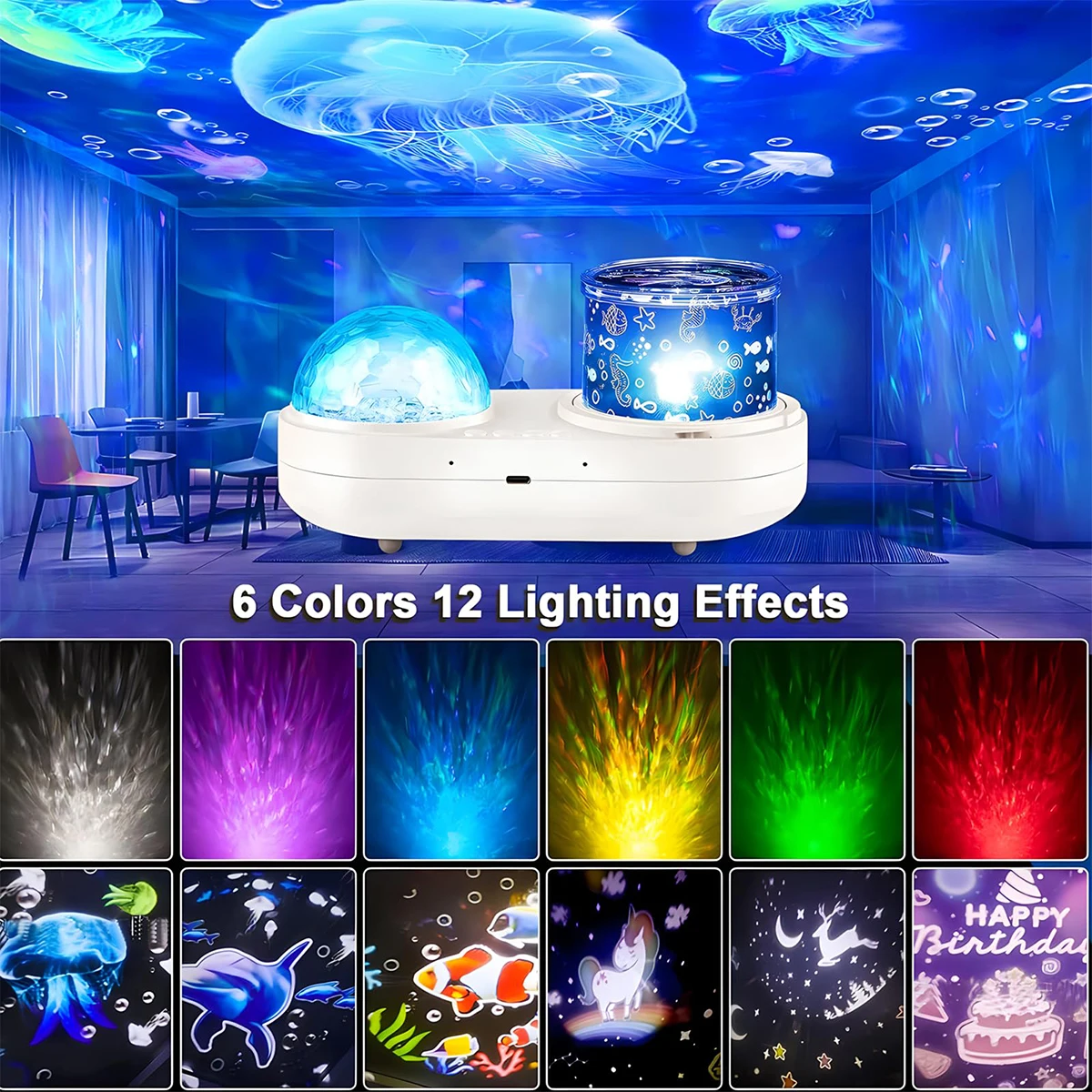USB 바다 파도 해파리 조명 프로젝터 별 은하 밤 어린이용 LED 램프 360도 회전 별이 빛나는 하늘 침실 프로젝션